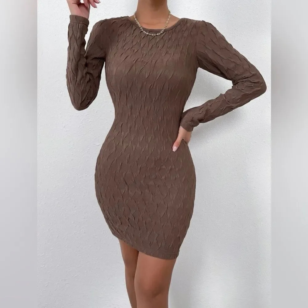 Textured Round Neck Bodycon Dress - Picture 1 of 4